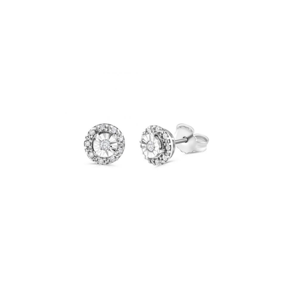 9ct White Gold 0.13ct Diamond Stud Earrings Hallmarked - 7mm