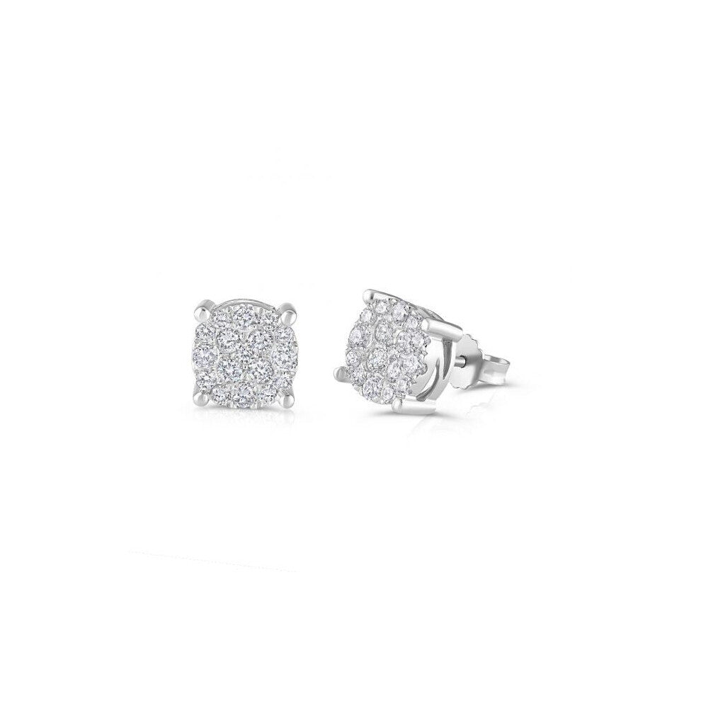 18ct White Gold 1.00ct Cluster Diamond Studs Hallmarked - 9mm