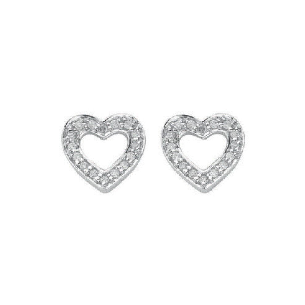 18ct White Gold 0.18ct Diamond Heart Stud Earrings Hallmarked - 9mm