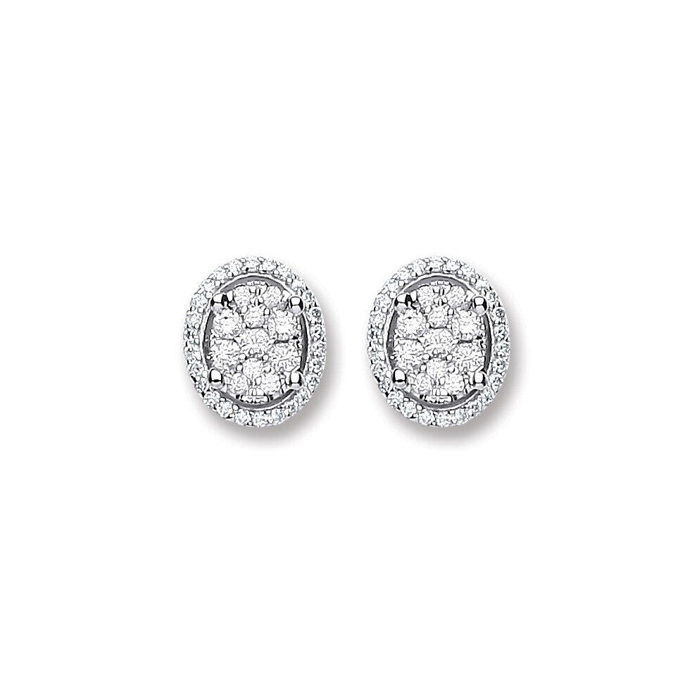 18ct White Gold 0.25ct Diamond Stud Oval Earrings Hallmarked - 8 x 6.8mm