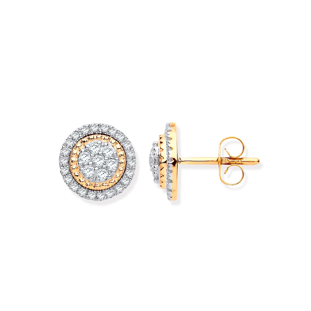9ct Yellow Gold Multi Circles Stud Diamond 0.36ctw Earrings Hallmarked 9.6mm