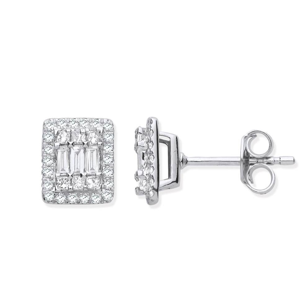 18ct White Gold Rectangular Studs Set with 0.50ctw Diamonds Hallmarked