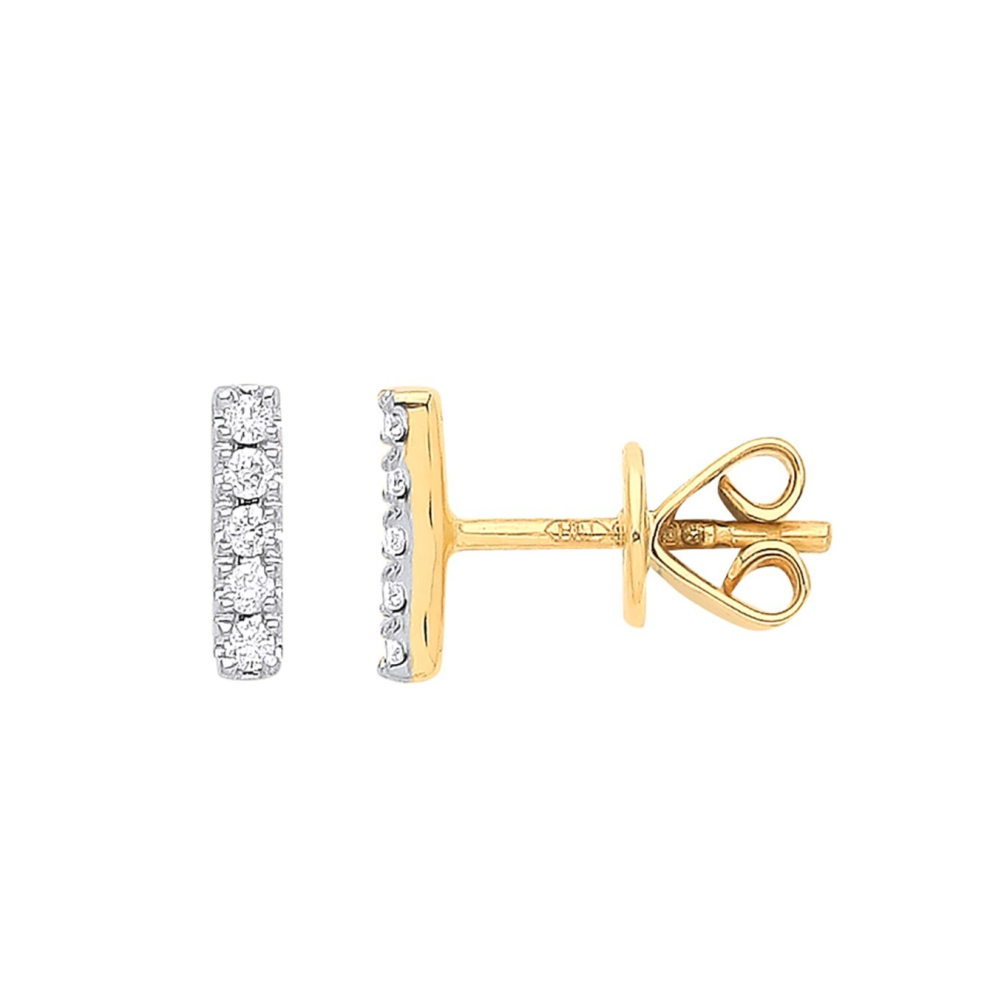 9ct Yellow Gold 0.07ct Diamond Earrings Hallmarked 7mm Length