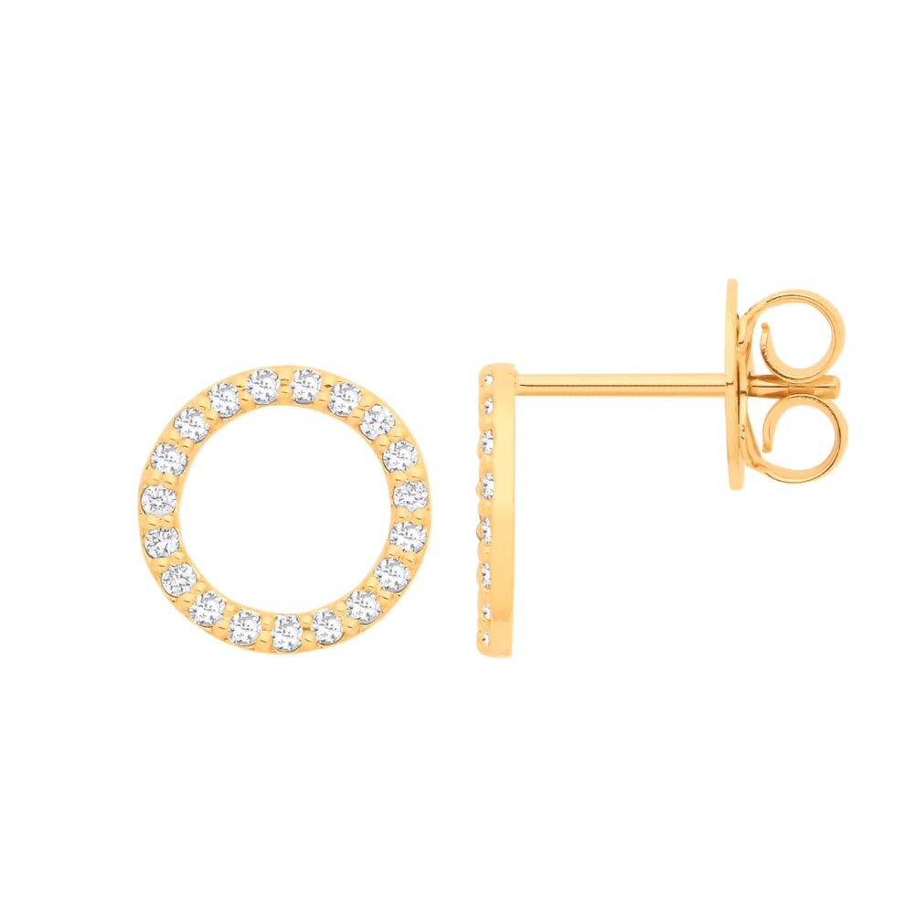 9ct Yellow Gold 0.24ctw Diamond Stud Earrings Hallmarked 10mm Diameter