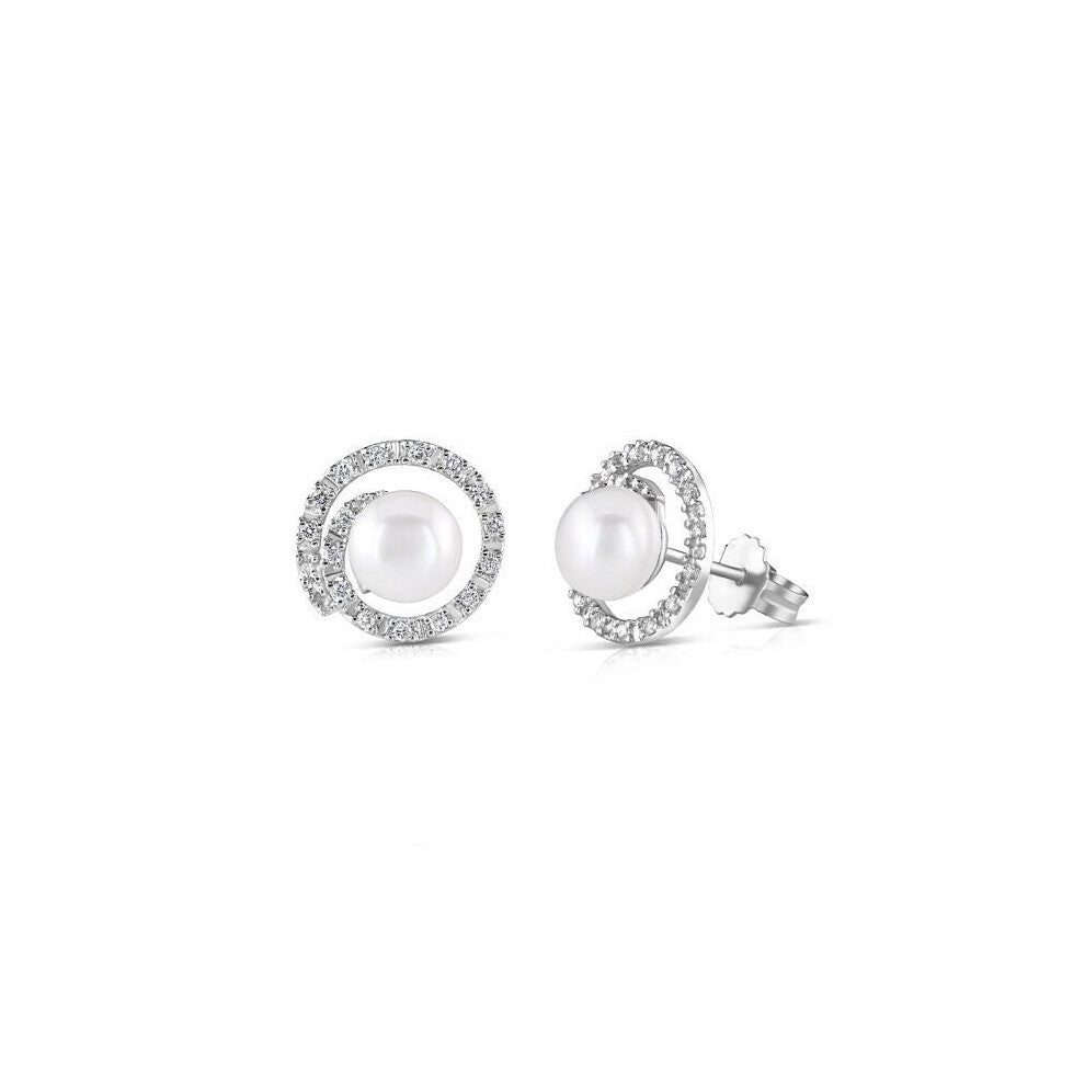 Freshwater Pearl and Diamond Stud Earrings 9ct White Gold 12mm Diameter Hallmark