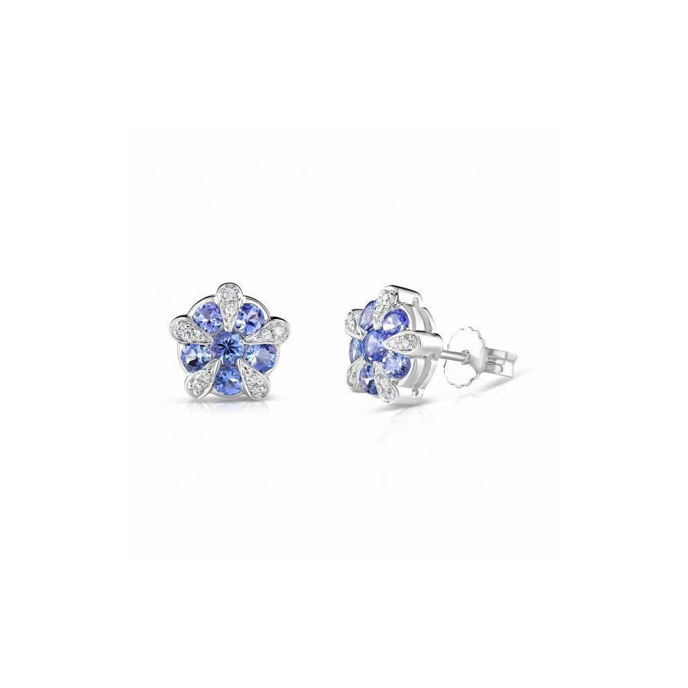 9ct White Gold Tanzanite and Diamond Earrings 9.4mm Diameter Hallmarked