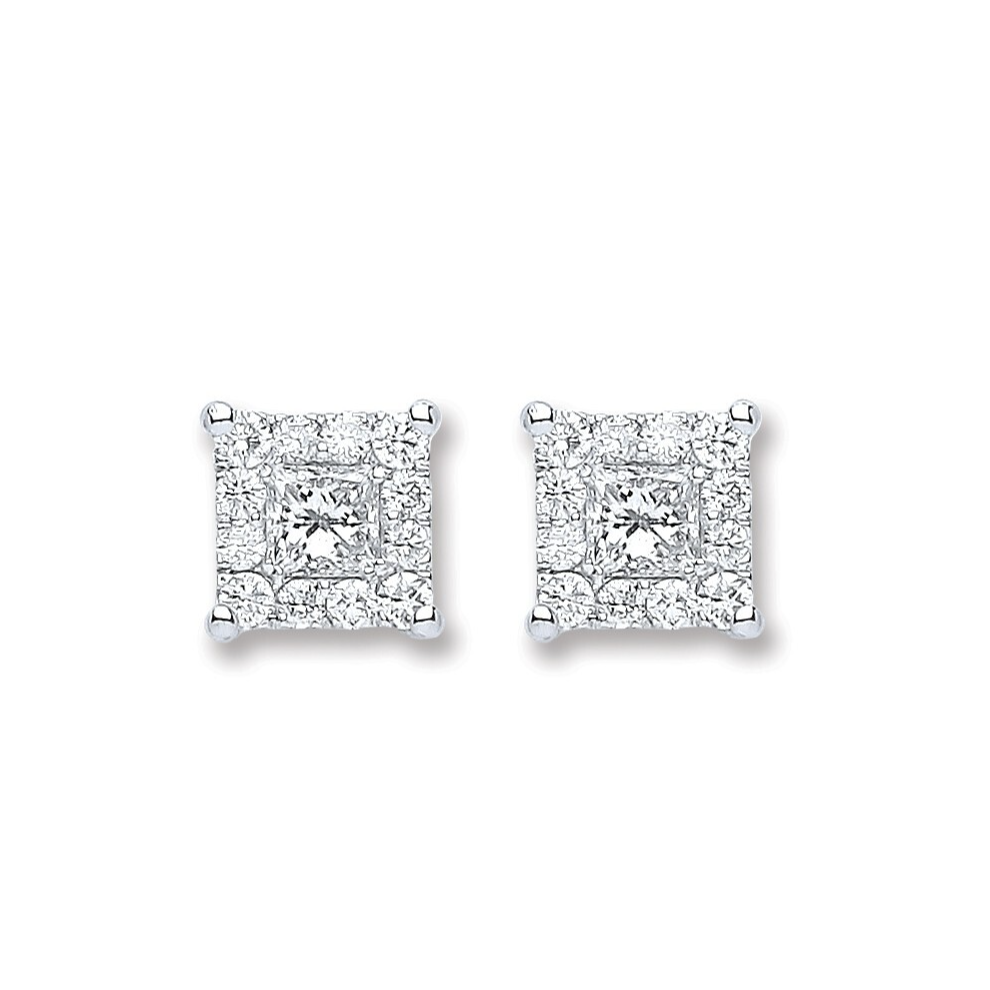 18ct White Gold 0.50ct Diamond Square Stud Earrings Hallmarked