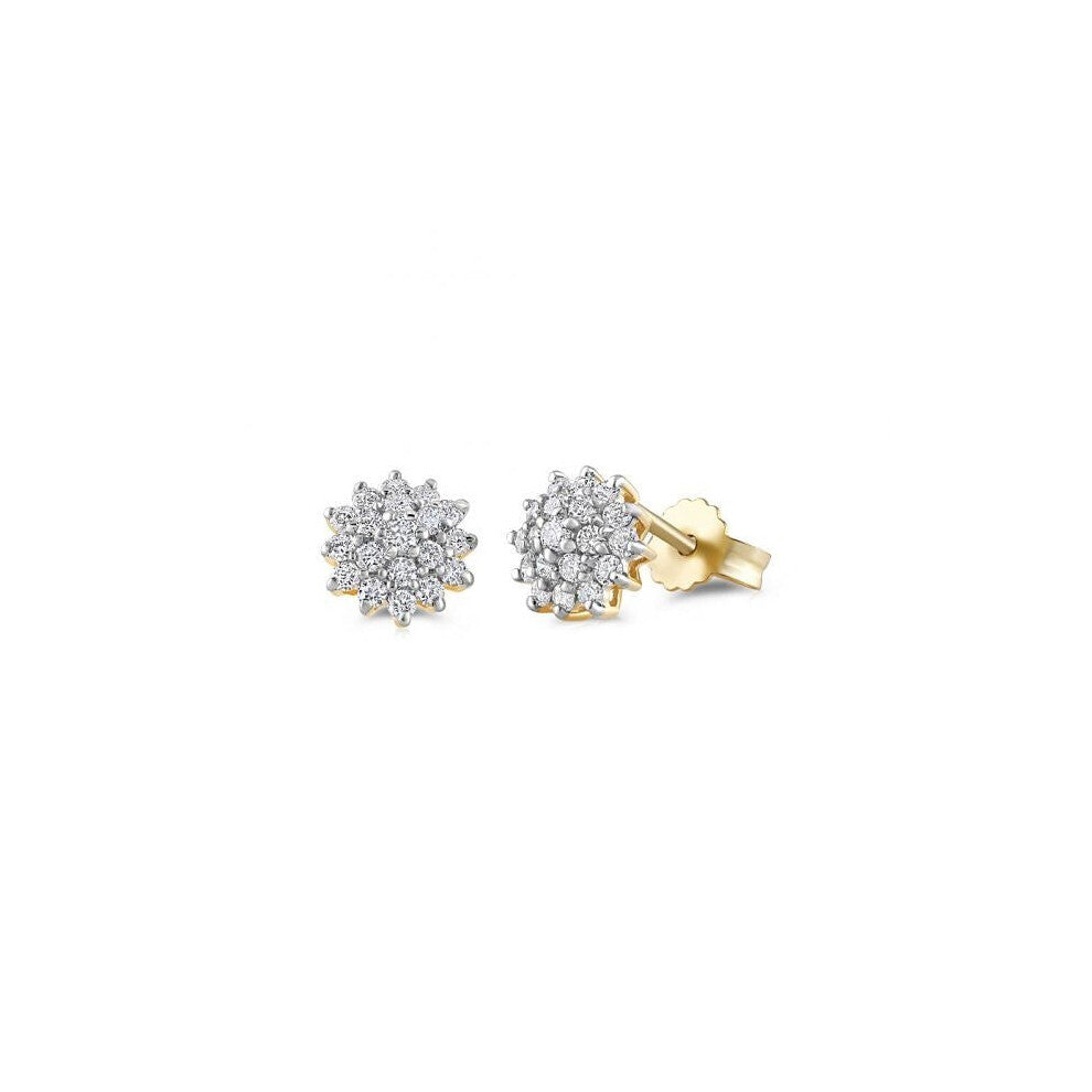 9ct Yellow Gold 0.50ct Diamond Cluster Stud Earrings Hallmarked - 7.7mm