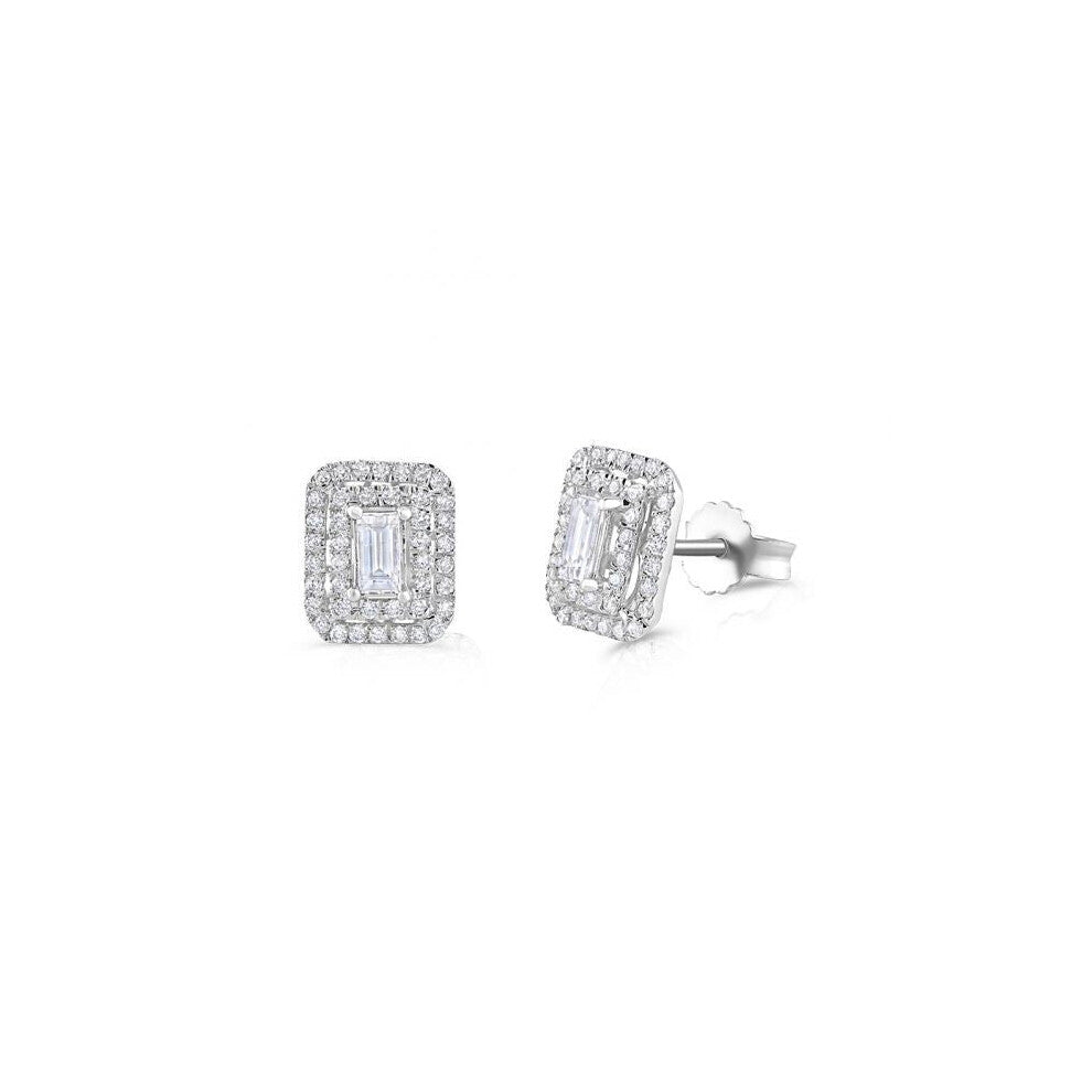 18ct White Gold 0.70ct Emerald Cut Rectangular Stud Earrings Hallmarked