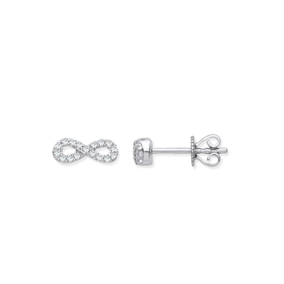 9ct White Gold Infinity 0.15ctw Diamond Studs Hallmarked - 9 x 4mm