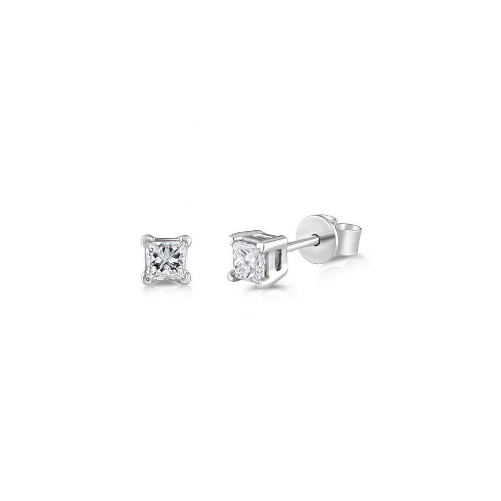 18ct White Gold 1.00ct Claw Set H-VS Princess Cut Diamond Stud Earrings