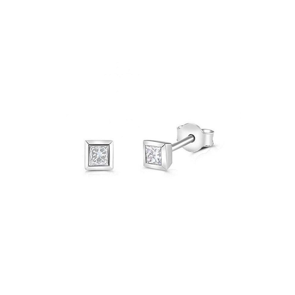 18ct White Gold 0.20ct Rubover Set Princess Cut Diamond Studs Made in London