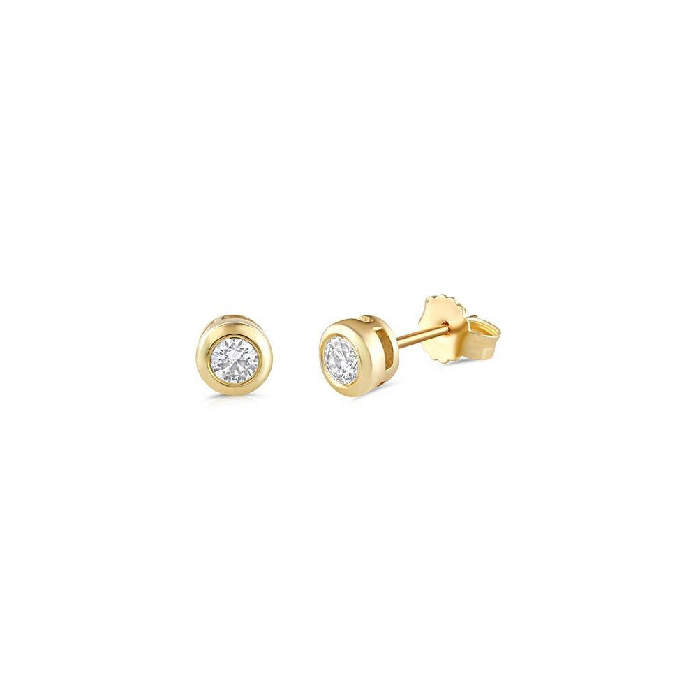 9ct Yellow Gold 0.40ct Rubover Set Diamond Stud Earrings Made in London - 6mm