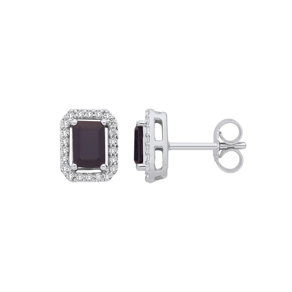 18ct White Gold Sapphire and Diamond Earrings Made in London 9.5 x 7.7mm