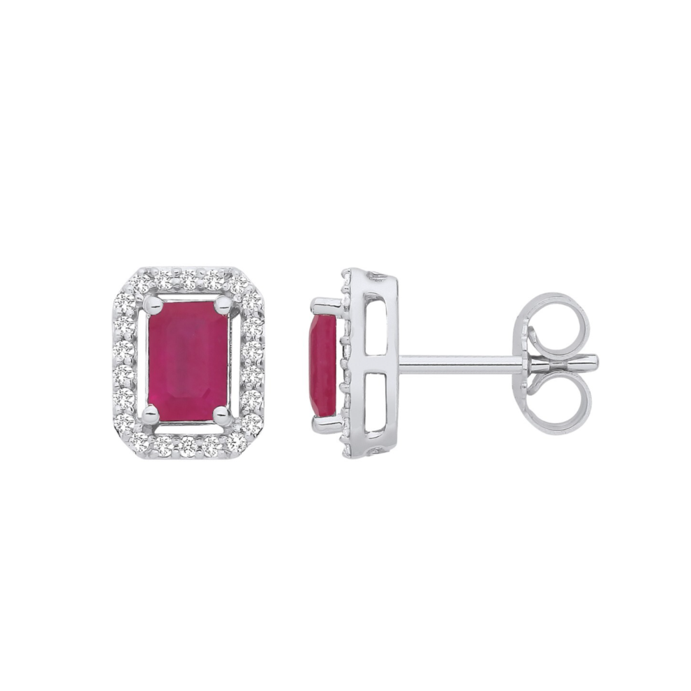 18ct White Gold Ruby and Diamond Earrings Made in London 9.5 x 7.7mm