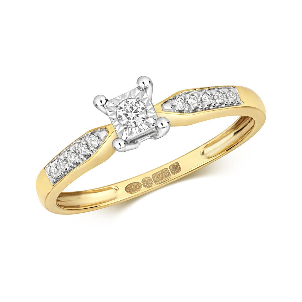 (M) Real Diamond Solitaire Ring Solid Yellow Gold Engagement Size J-Q