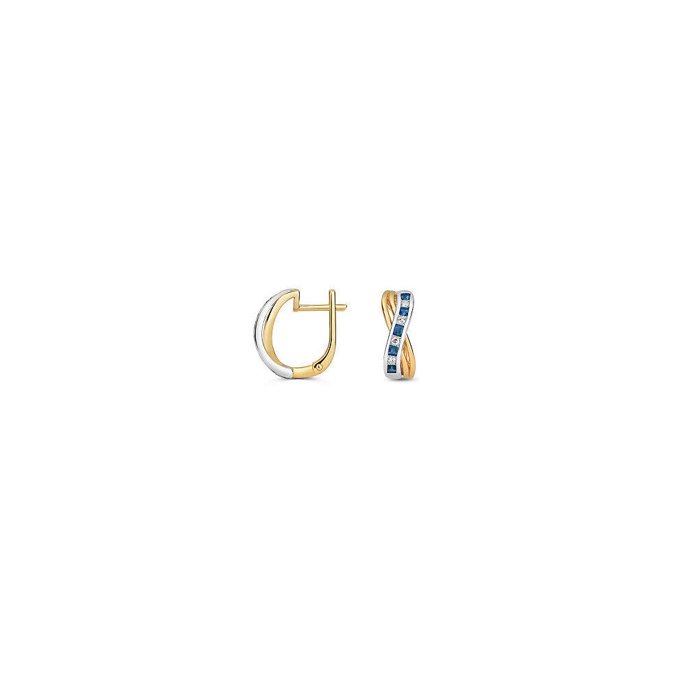 Sapphire and Diamond Hoop Huggie Earrings 9ct Yellow Gold 17mm Hoops