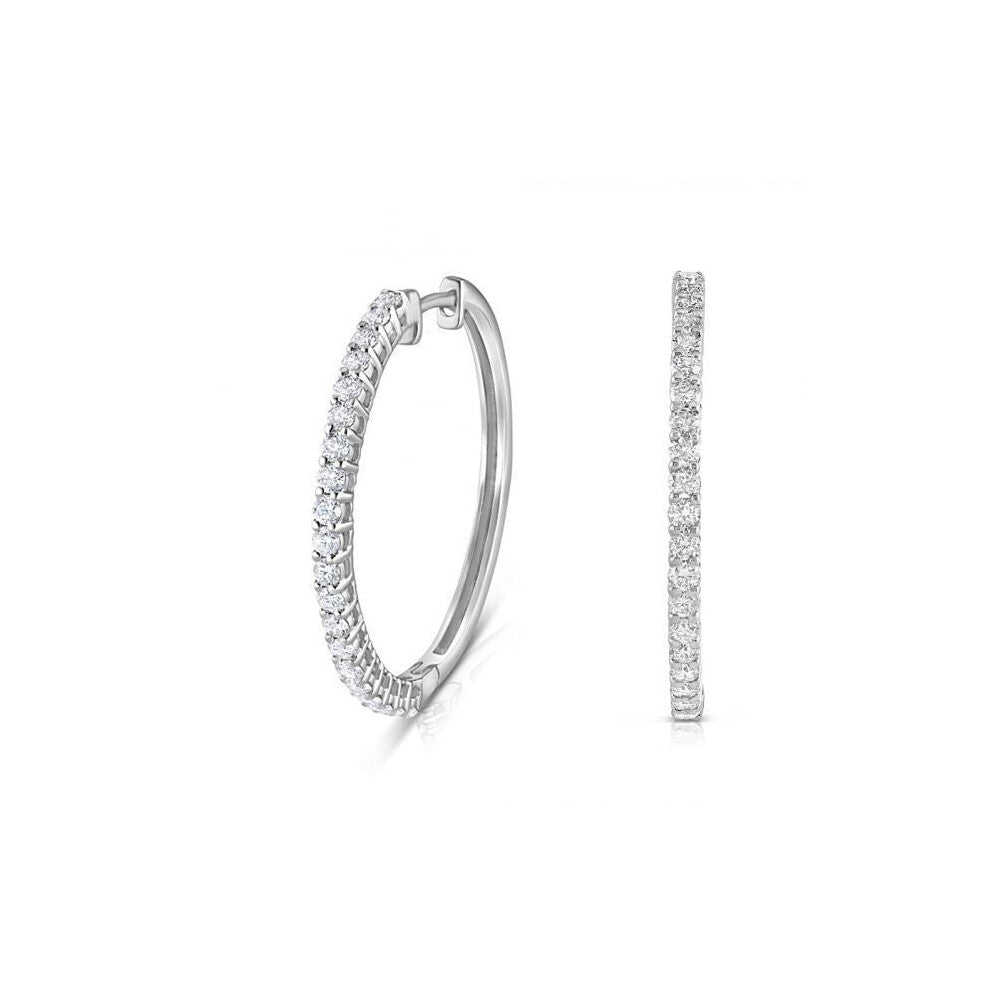 18ct White Gold 0.70ct Claw Set Diamond Hinged Hoop Earrings 26mm Diameter