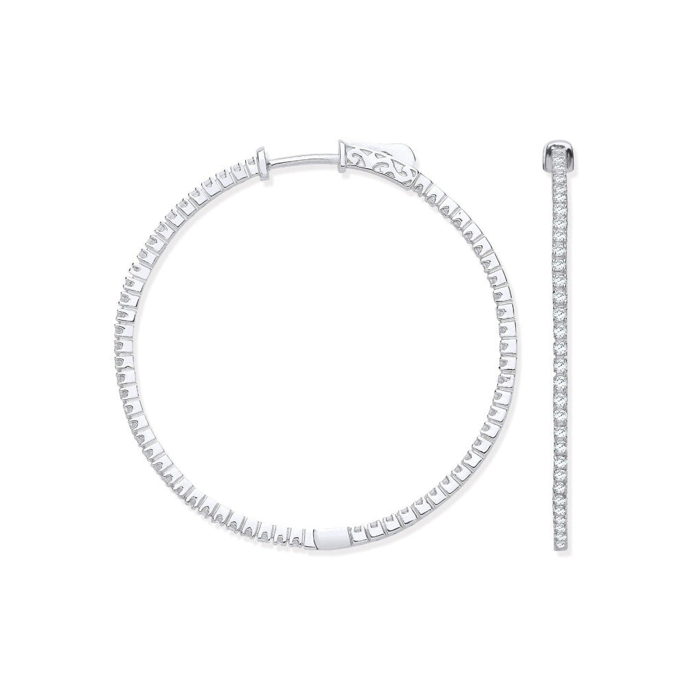 18ct White Gold 1.02ctw Diamond set Inside & Outside Hoop Earrings 40mm