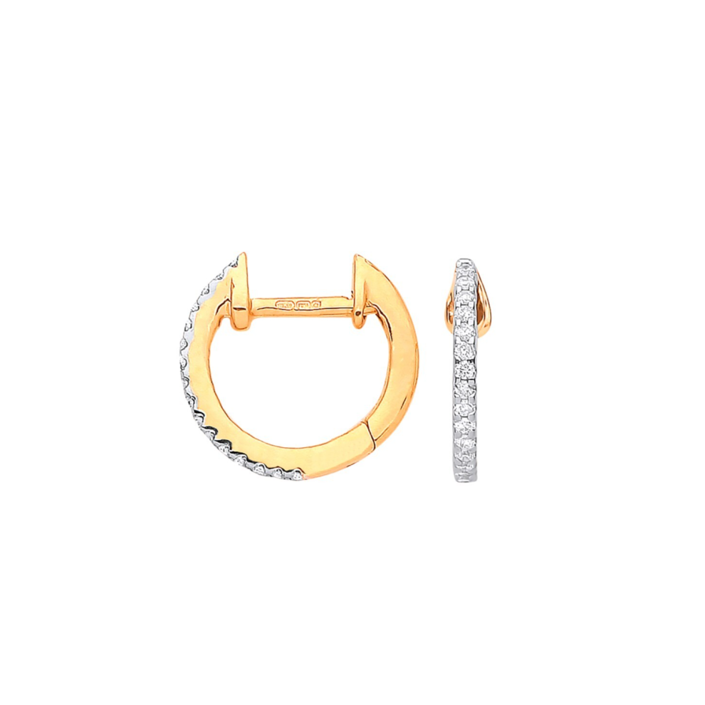 9ct Yellow Gold 0.10ct Diamond Huggie Hoop Earrings - 11mm