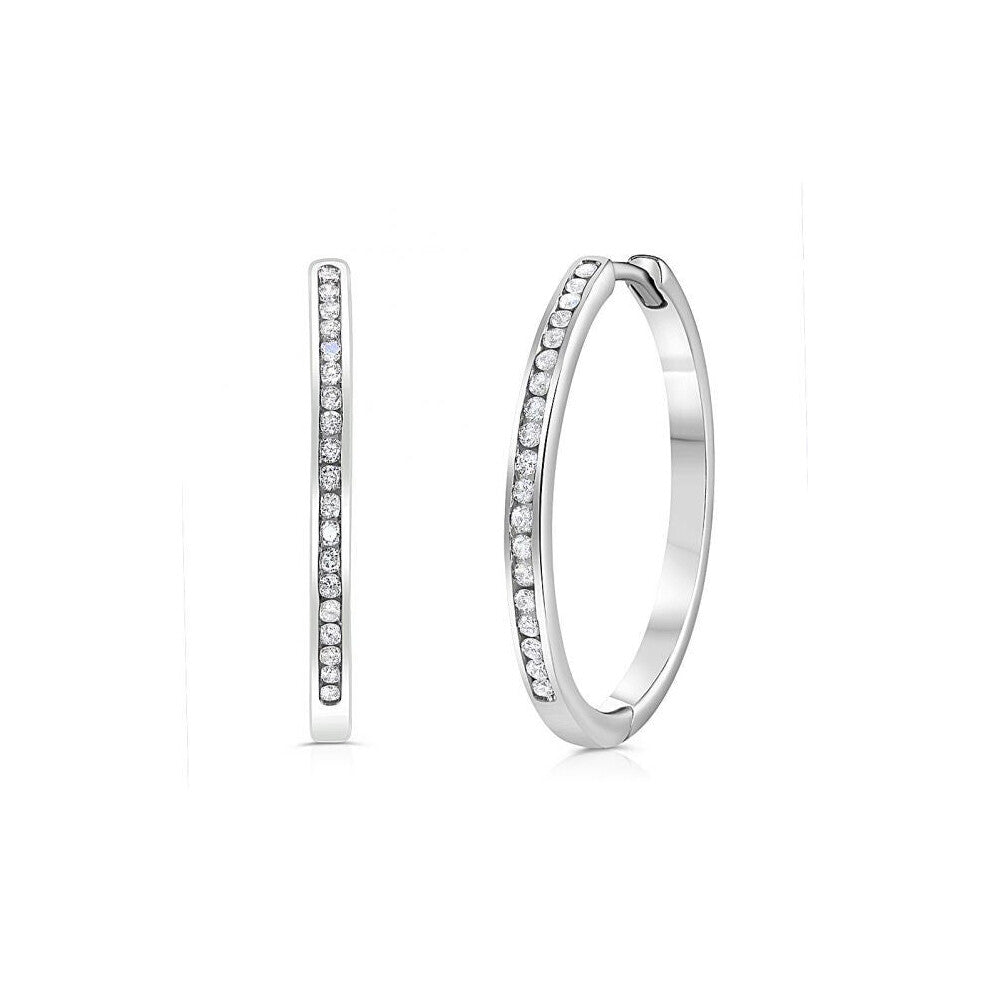 9ct White Gold Channel Set 0.27ctw Diamond Hoops 24mm