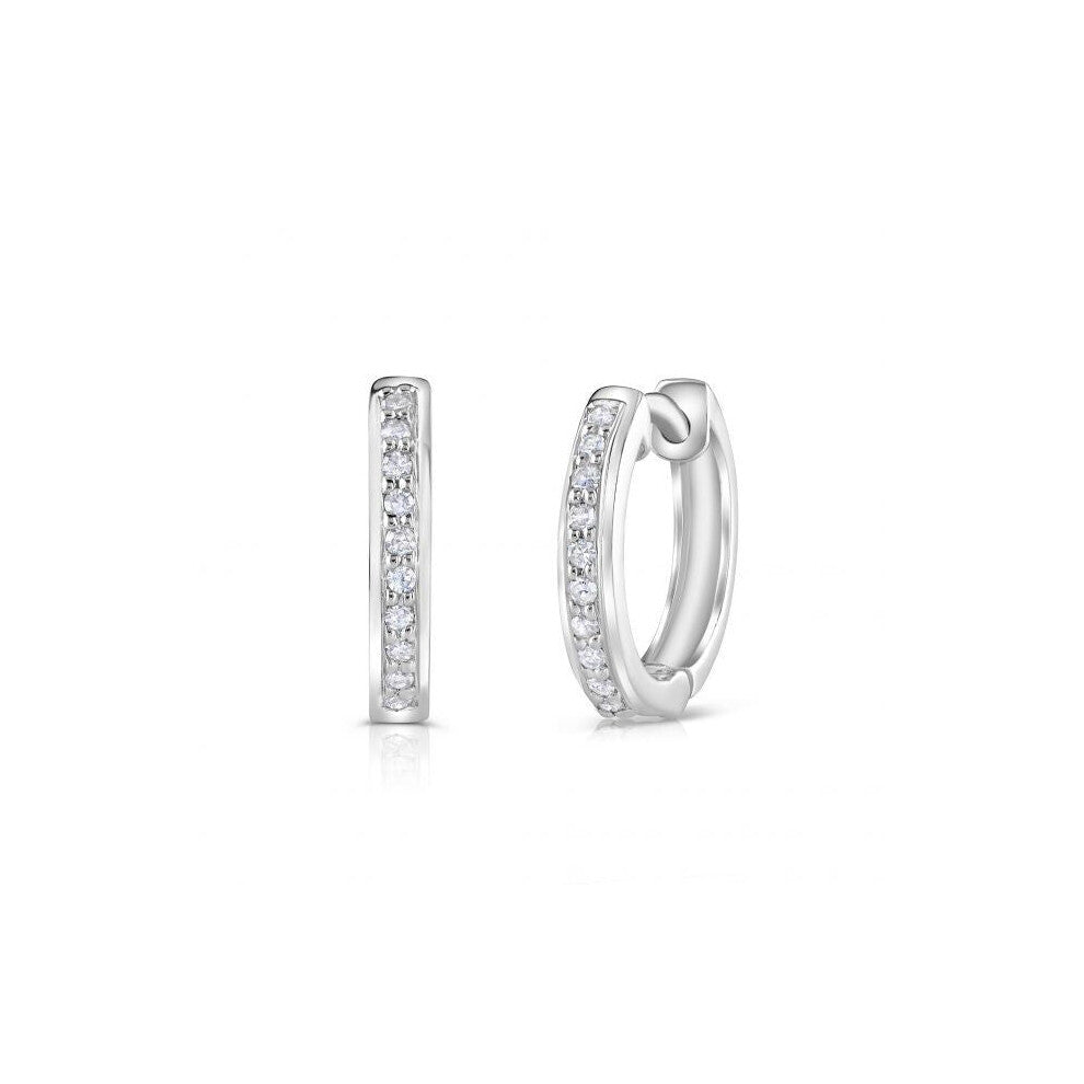 9ct White Gold 0.10ct Diamond Huggie Hoop Earrings - 13mm