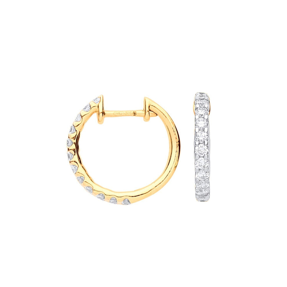 9ct Yellow Gold 0.52ct Diamond Huggie Earrings - 15mm