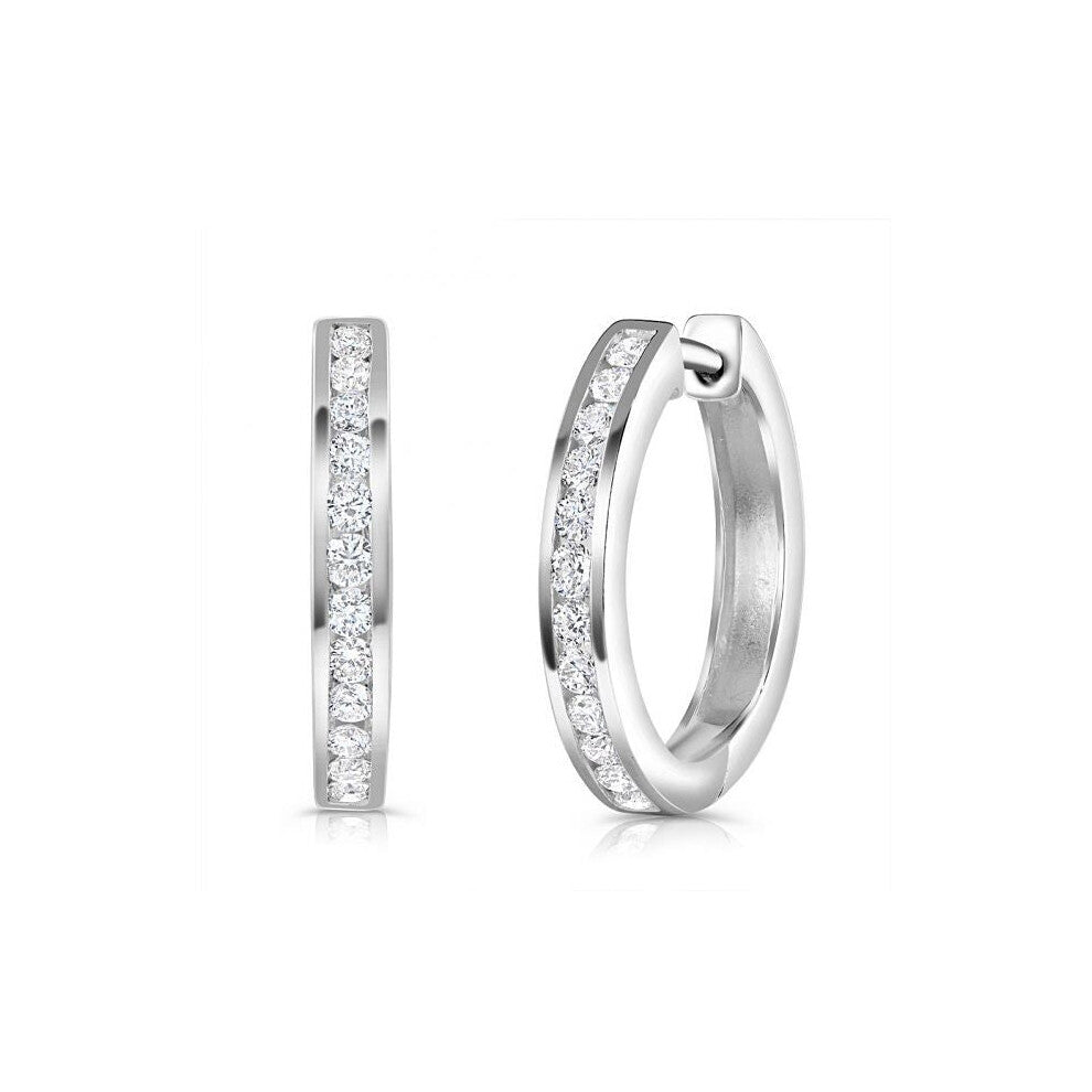 9ct White Gold 0.50ct Diamond Hoop Earrings 18.5mm Diameter