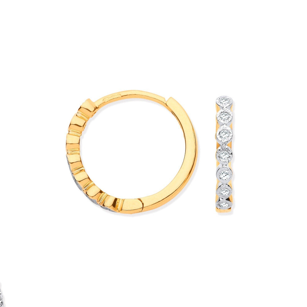 9ct Yellow Gold Round 0.10ctw Diamond Hoops Hallmarked 15mm Diameter