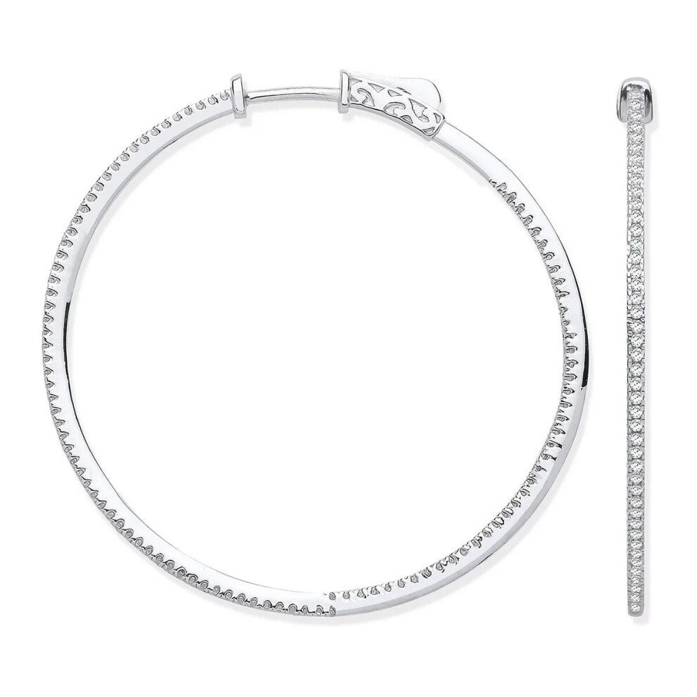 18ct WG Skinny Hoops Set with 0.72ctw Diamonds Inside & Outside 42mm Diameter