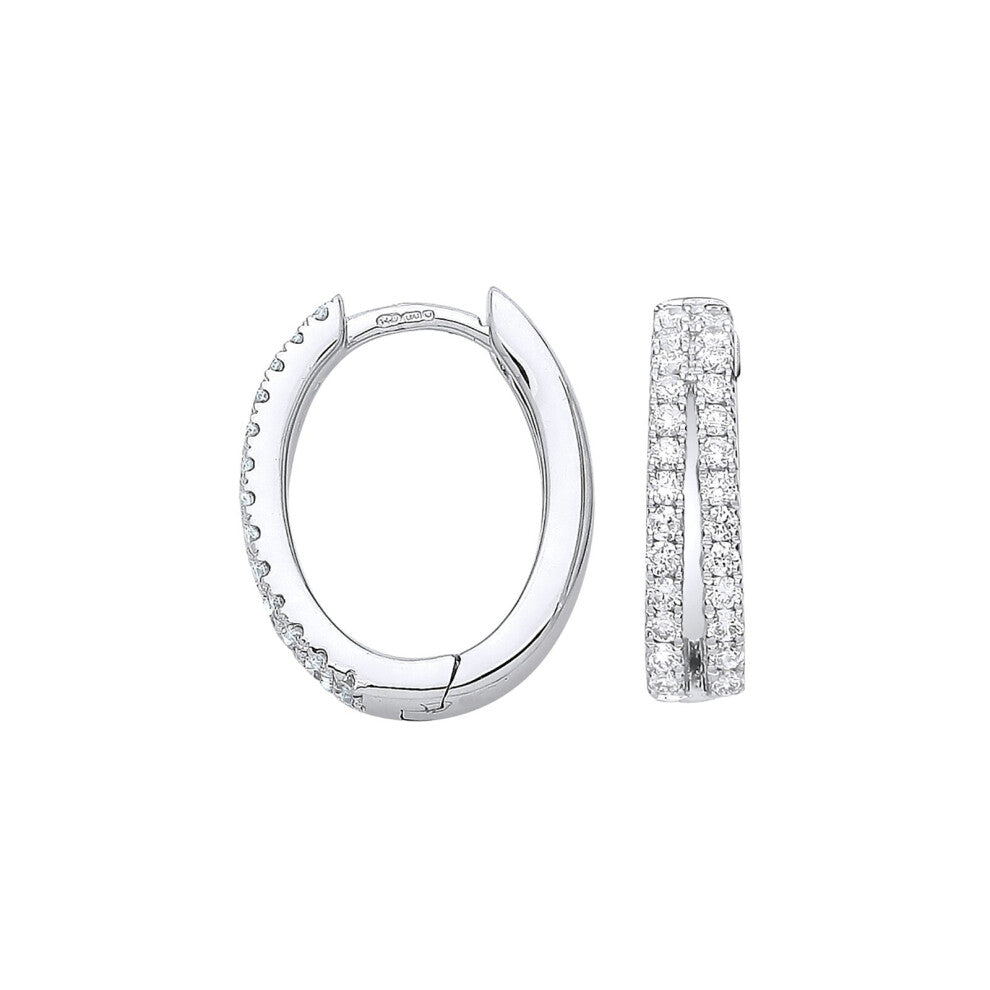 9ct White Gold 0.51ct Diamond Oval Huggie Hoop Earrings - 16.3 x 13.8mm