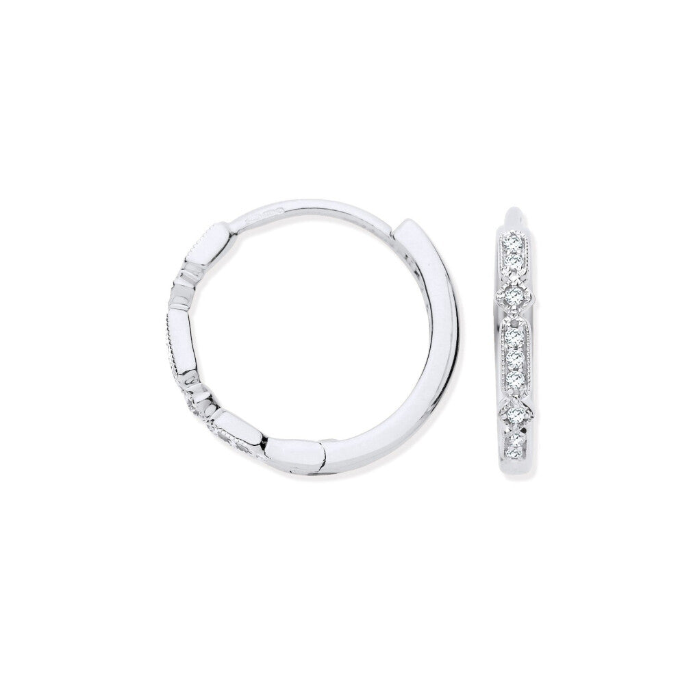 9ct White Gold Round 0.08ctw Diamond Hoops Hallmarked 16mm Diameter
