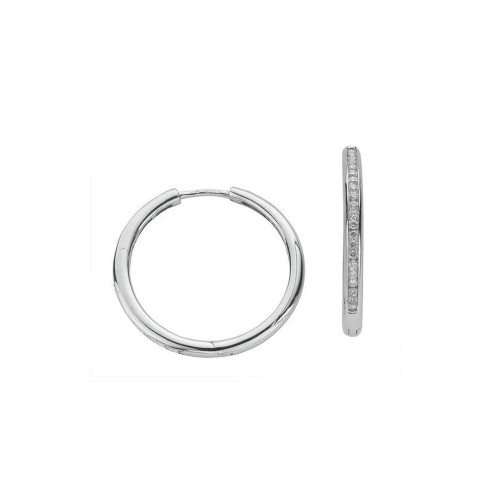 9ct White Gold 0.50ct Diamond Hoop Earrings 27.5mm Diameter Channel Set