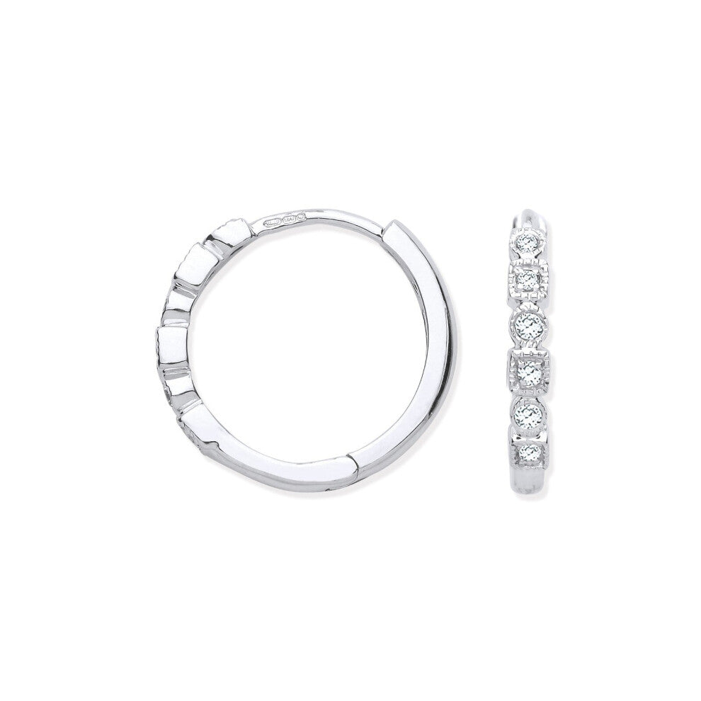 9ct White Gold Round 0.10ctw Diamond Hoops Hallmarked 16mm Diameter