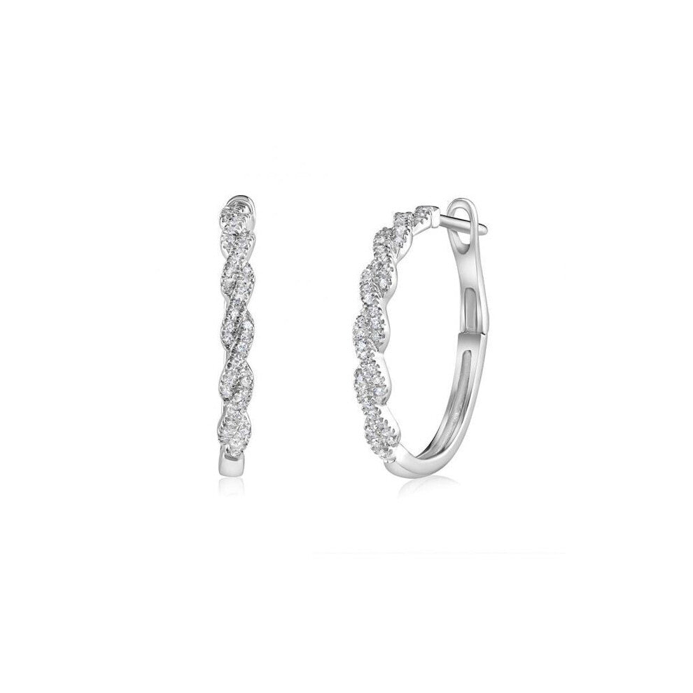 9ct White Gold 0.20ctw Twist Hoop Earrings 20mm Diameter