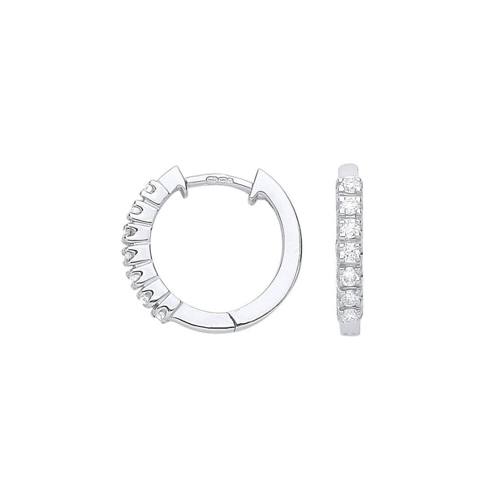 9ct White Gold 0.25ct Diamond Huggie Hoop Earrings - 15mm