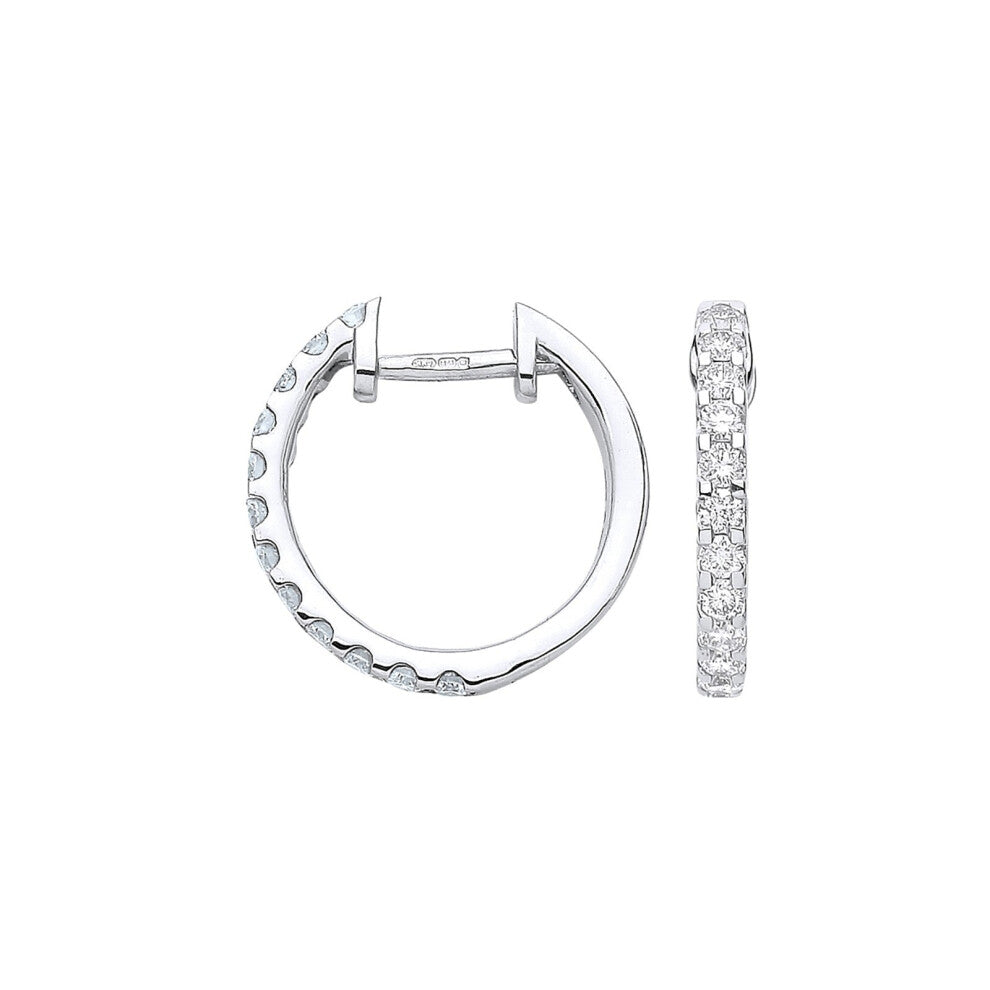 9ct White Gold 0.52ct Diamond Huggie Hoop Earrings - 15mm