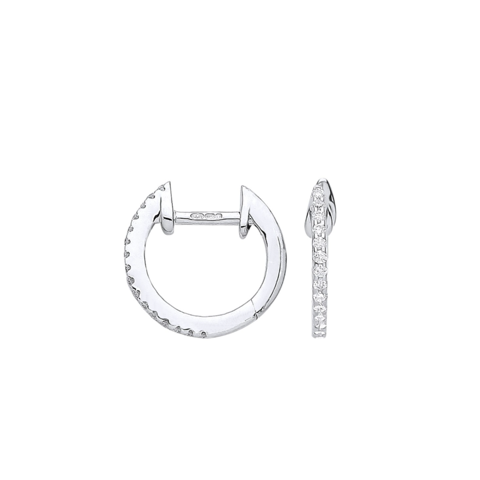 9ct White Gold 0.10ct Diamond Huggie Hoop Earrings - 11mm