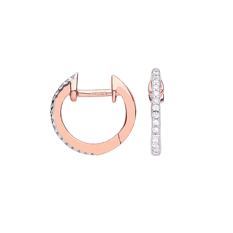 9ct Rose Gold 0.10ct Diamond Huggie Hoop Earrings - 11mm