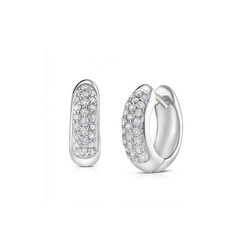 9ct White Gold 0.42ct Diamond Huggie Hoop Earrings - 14mm