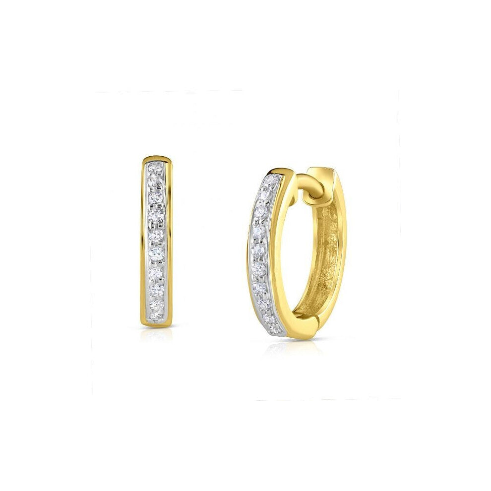 9ct Yellow Gold 0.10ct Diamond Huggie Hoop Earrings - 13mm