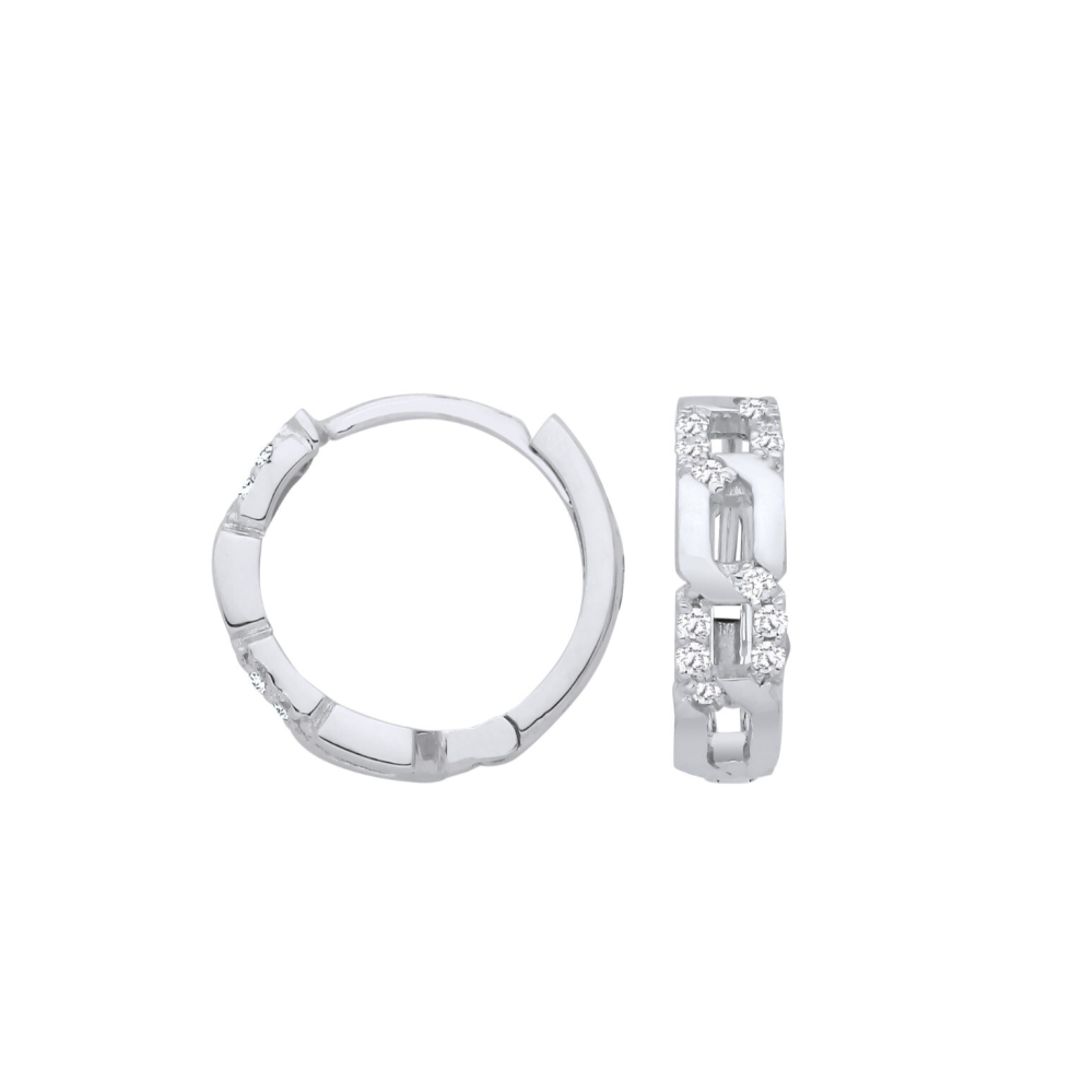 9ct White Gold 0.12ctw Diamond Huggie Earrings - 12mm