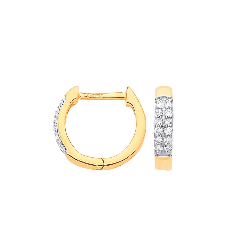 9ct Yellow Gold 0.18ct Diamond Huggie Hoop Earrings - 12mm