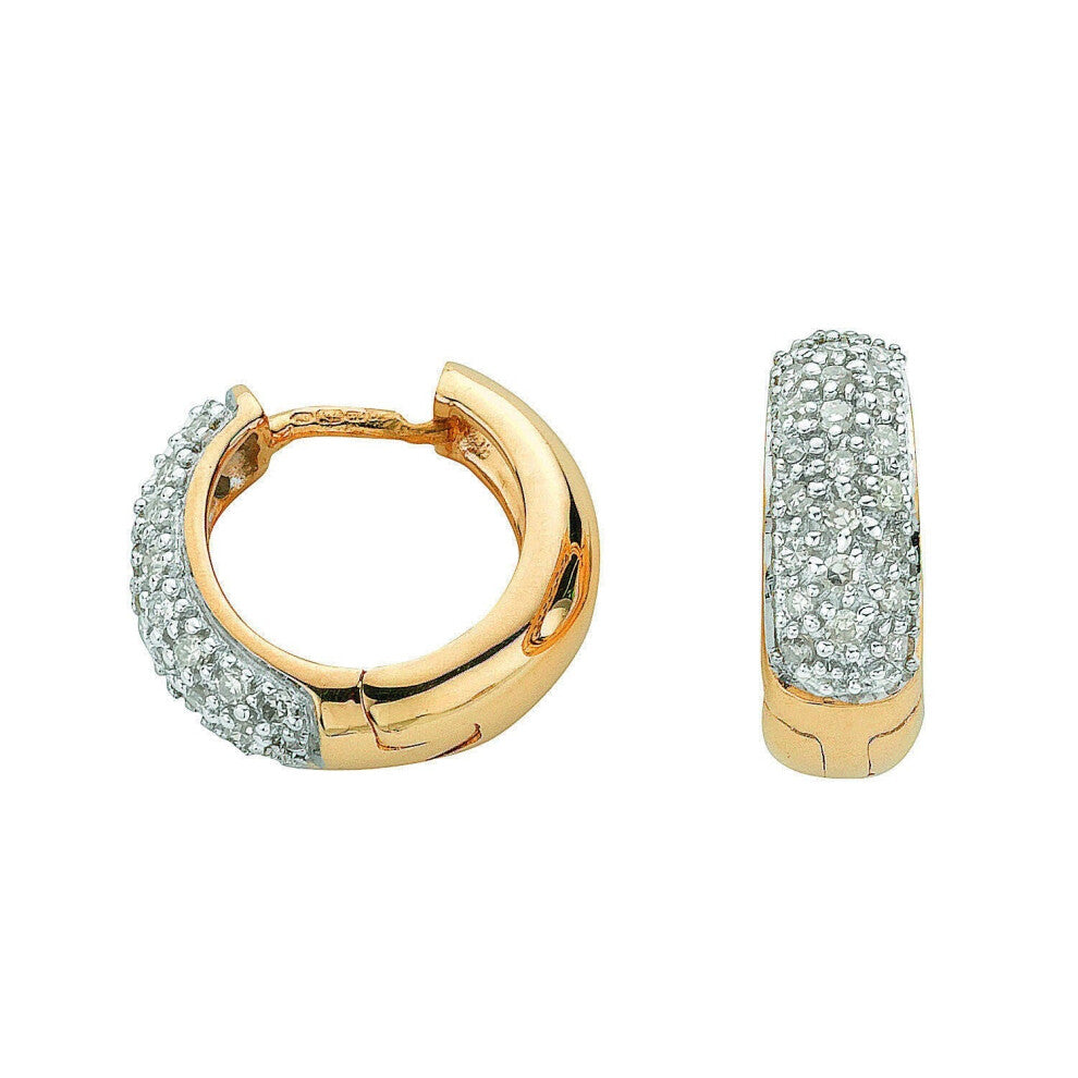 9ct Yellow Gold 0.42ct Diamond Huggie Hoop Earrings - 14mm