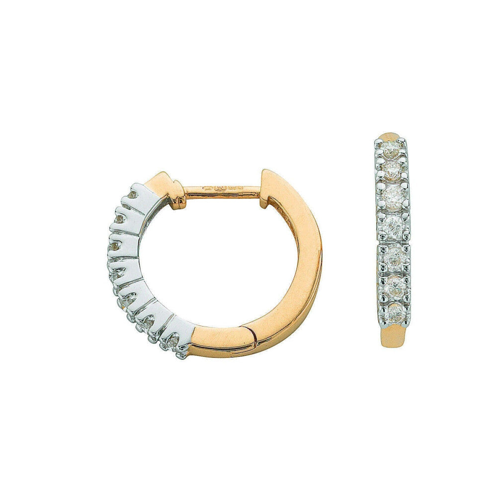 9ct Yellow Gold 0.25ct Diamond Huggie Hoop Earrings - 15mm