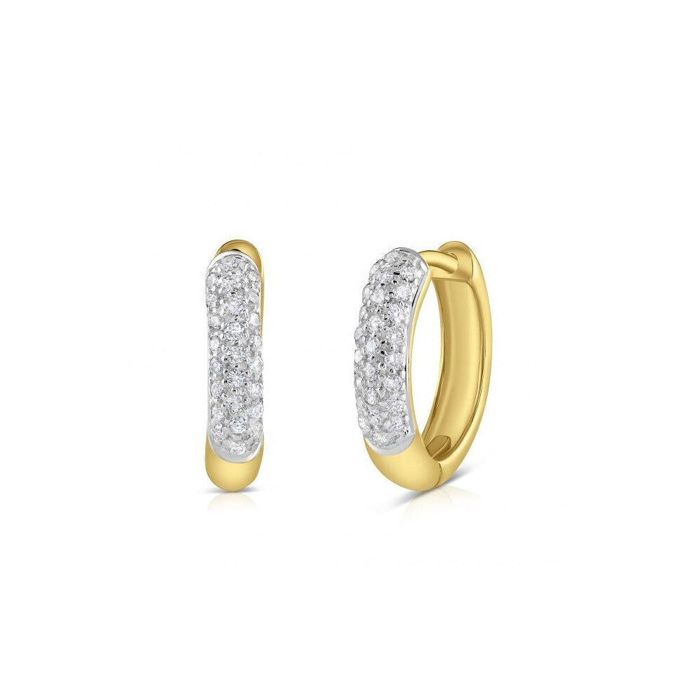 9ct Yellow Gold 0.25ct Diamond Huggie Hoop Earrings - 14.5mm