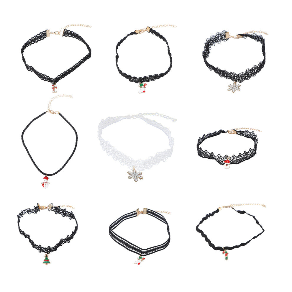 18 Pcs-set Christmas Choker Santa Claus Necklace Women