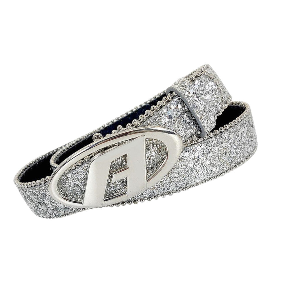 Metal Buckle Sequins Belt Dress Sweater-Glossy A button edge