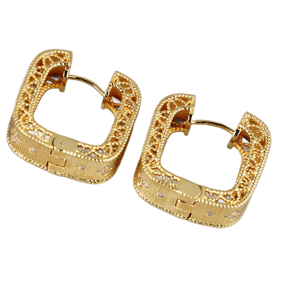 Women Zirconia Hoop Earrings Gold Plated Vintage Copper Accessory