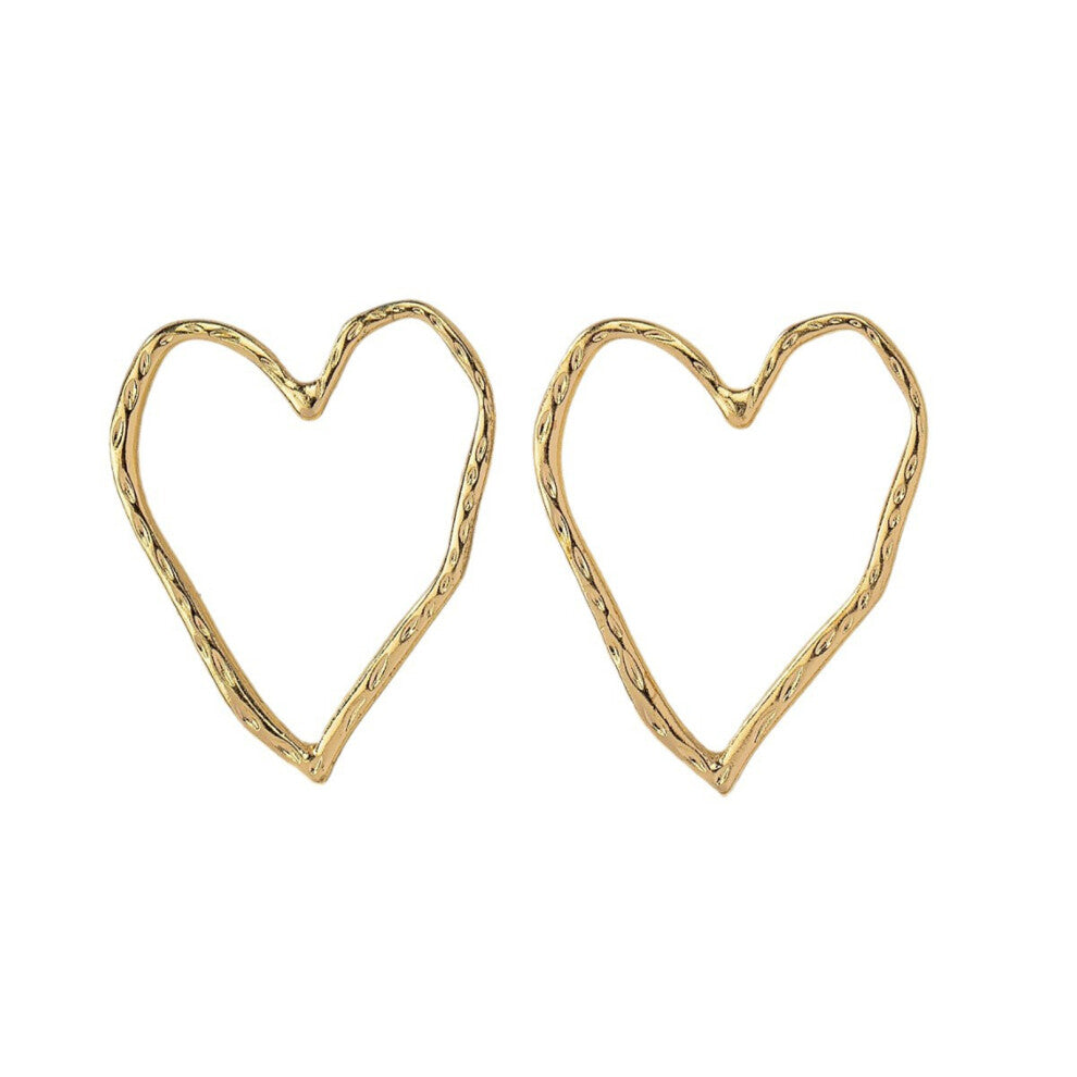Fun Hollow Heart Earrings Ear Studs Alloy Texture Modern-Gold